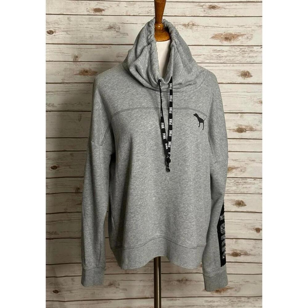 Victoria's Secret PINK sequin 'New York' cowl neck fleece sweatshirt Size Large
